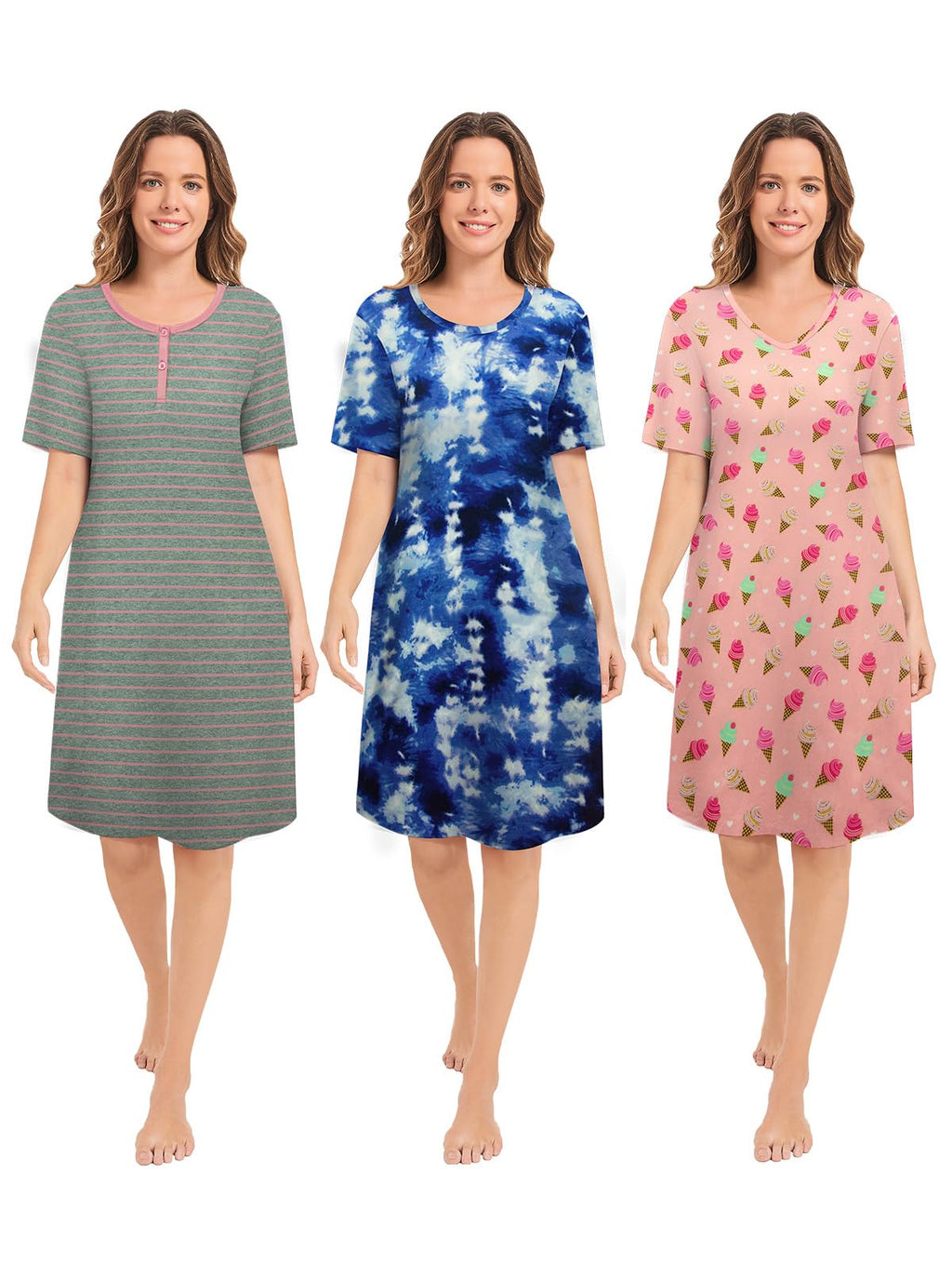 3 Pack Nightgowns for Women Summer Short Sleeve Night Gowns