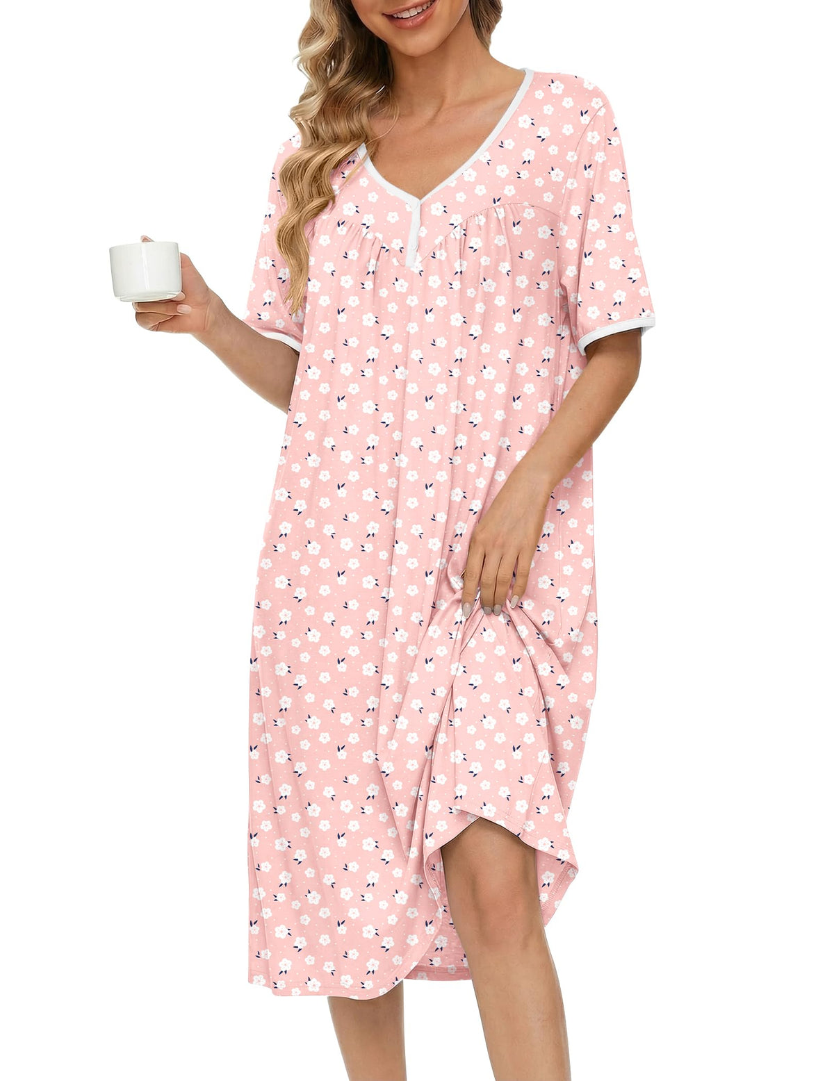 Ekouaer Cotton Nightgowns for Women Soft Night Gowns Button House Dress