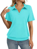 TICTICMISS Womens Polo Shirts Short Sleeve Banded Bottom Tops Business