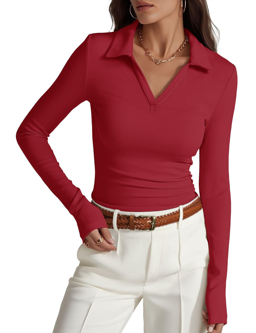 Prettywear Womens Long Sleeve Polo Shirts Collared Business Casual Work Top