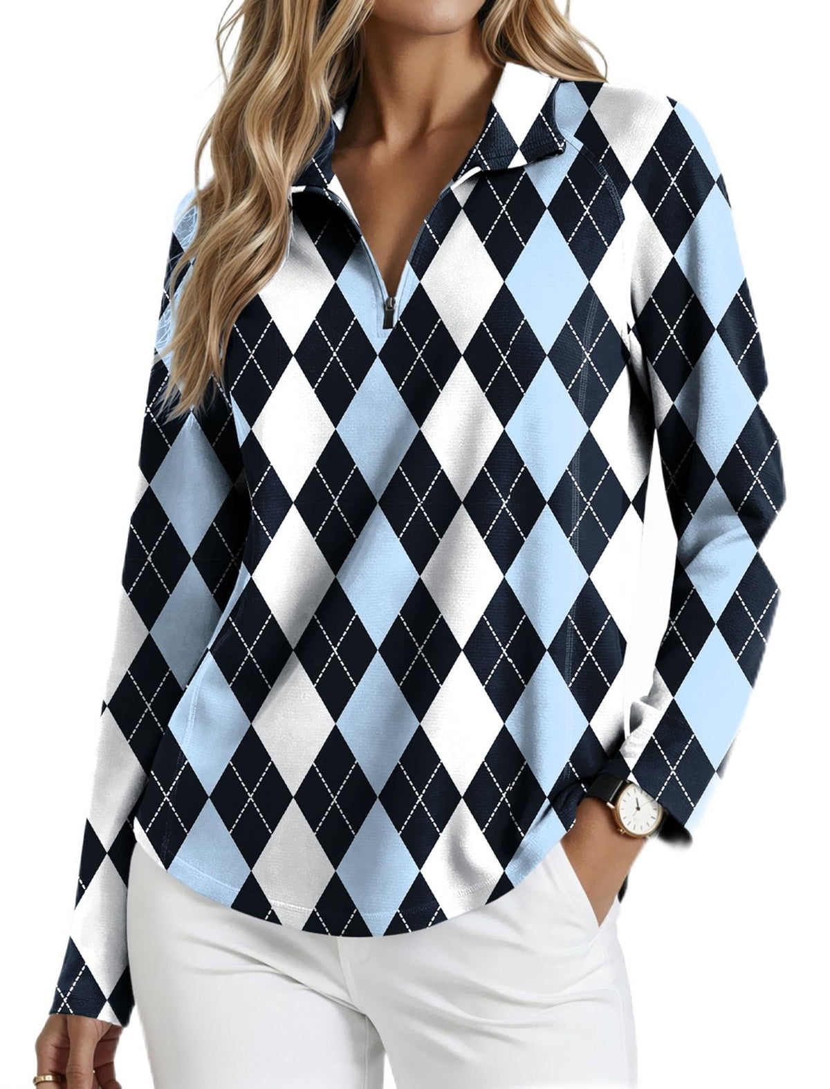 PINSPARK Womens Golf Shirt Long Sleeve Polo Shirts 1/4 Zip Tennis Hiking Tops UPF 50+ Workout Athletic Tee with Thumb Holes