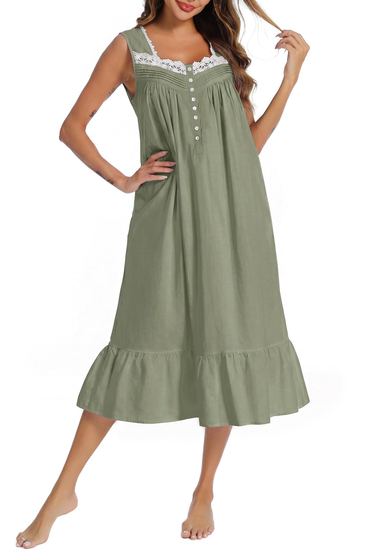 AVIIER 100% Cotton Nightgowns for Women Sleeveless Sleep Dress Ladies Gowns Sleepwear with Pockets