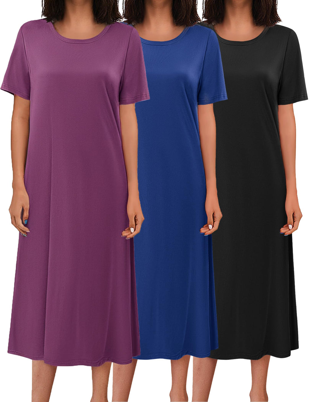 Ekouaer 3 Pack Long Nightgowns for Women House Dress Plus Size Nightshirt