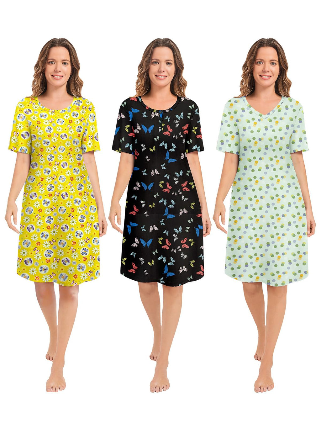 3 Pack Nightgowns for Women Summer Short Sleeve Night Gowns