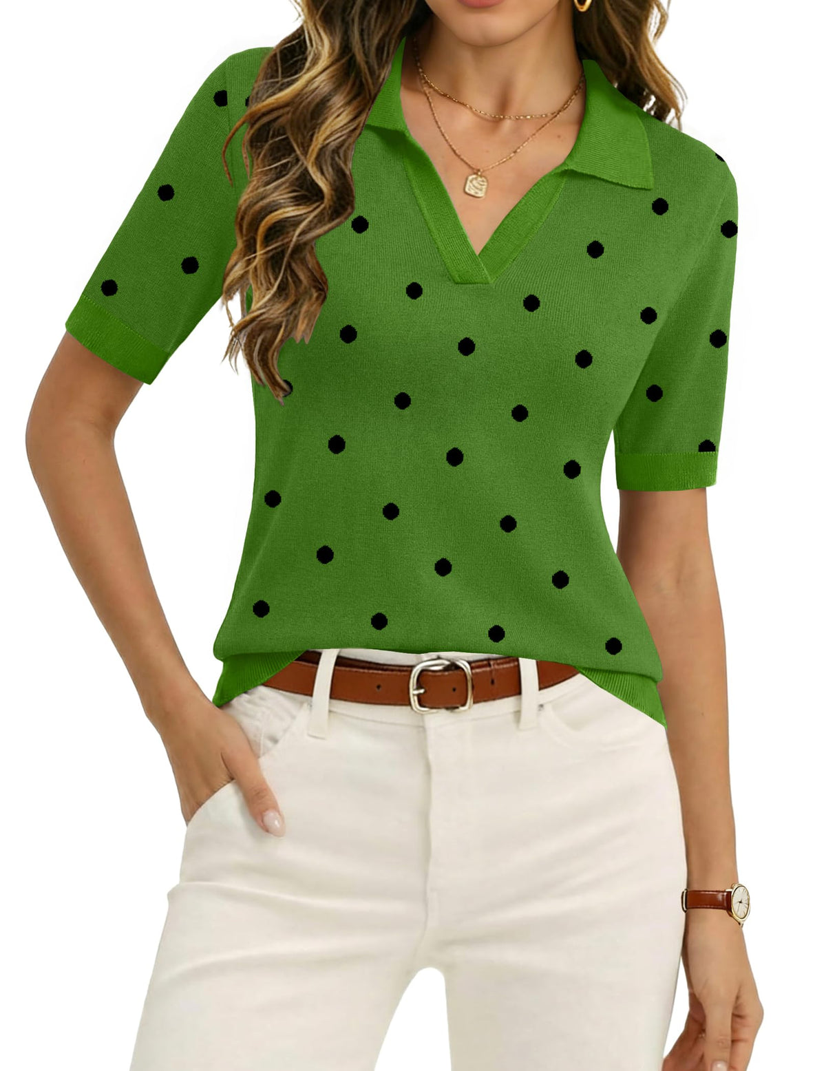 Zeagoo Womens Polo Sweater Short Sleeve V Neck Knitted Business Casual Tops