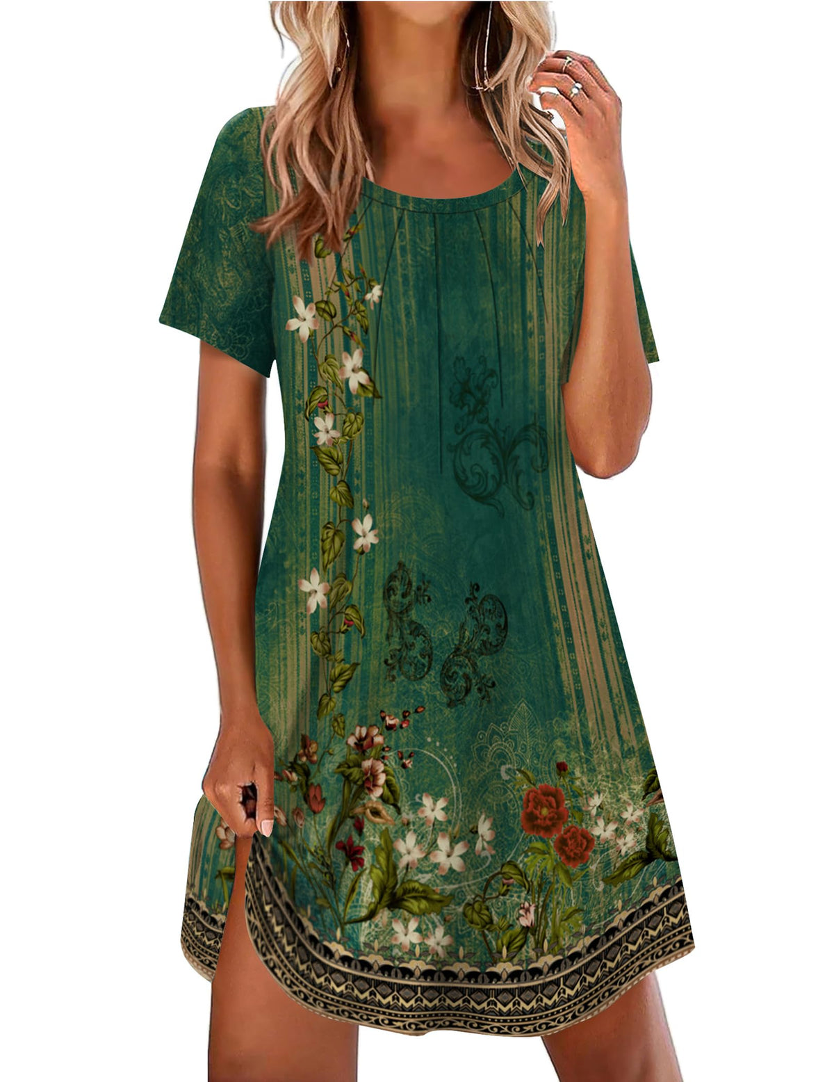 Ekouaer Nightgowns for Women Pleated Nightshirts Short Sleeve Sleepshirts