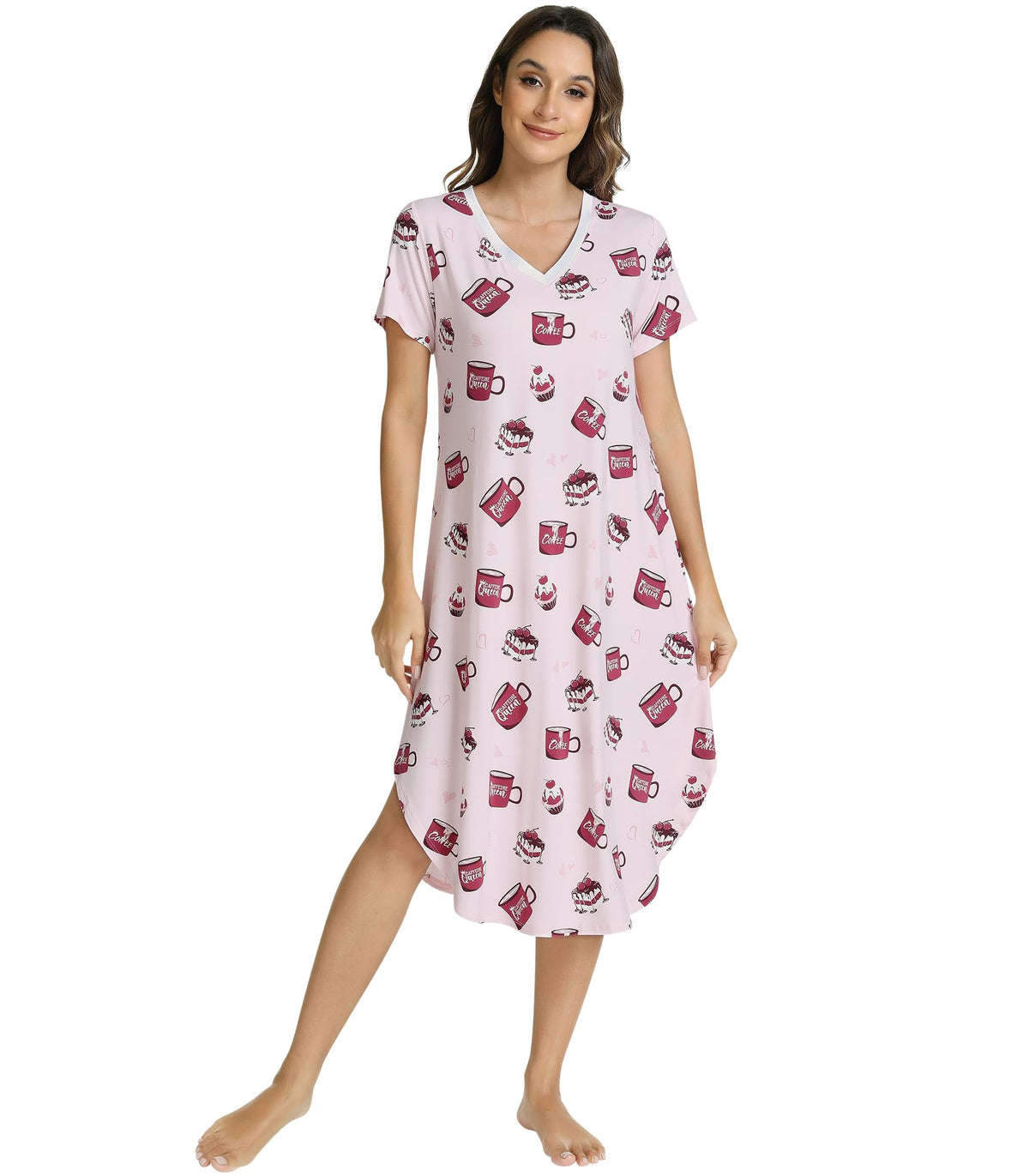 NACHILA Bamboo Viscose Nightgowns for Women Cooling Short Sleeve Sleepshirt