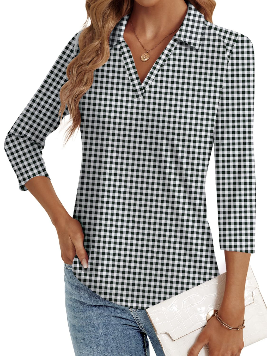 LYHIPSS 3/4 Length Sleeve Womens Tops Dressy Casual Business Blouses