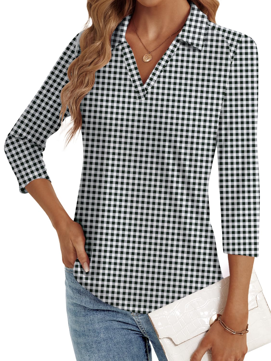 LYHIPSS 3/4 Length Sleeve Womens Tops Dressy Casual Business Blouses