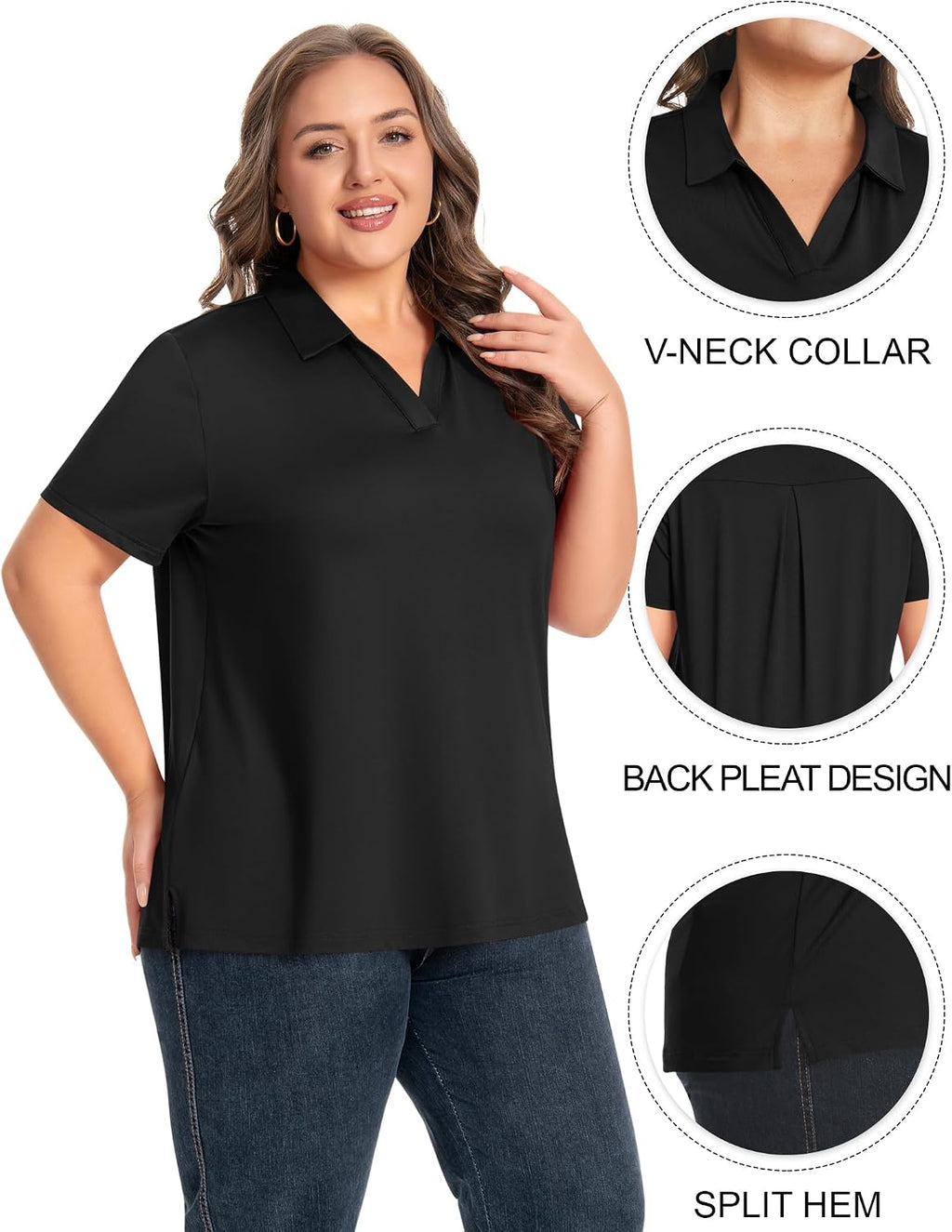 Womens Plus Size V-Neck Short Sleeve Polo UPF 50+ Quick Dry Golf (XL-6XL)