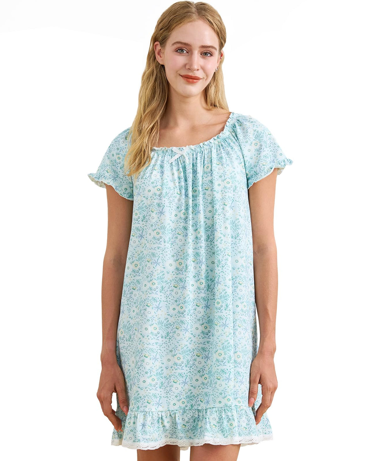 Nanxson Women's Cotton Nightgown Short Sleeve Sleepwear Vintage Nightshirt