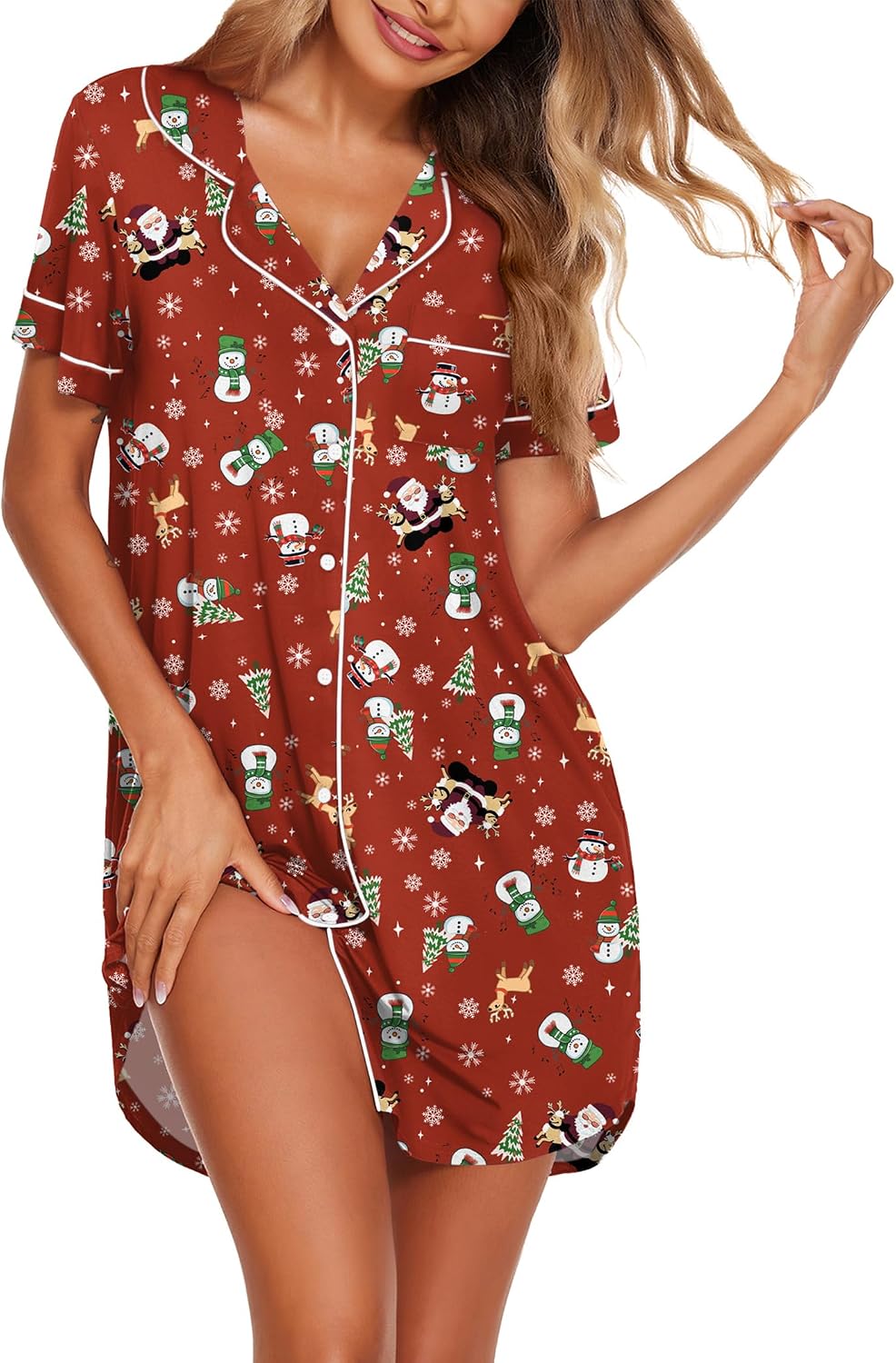 Ekouaer Nightgowns for Women Button Down Night Gowns Short Sleeve Sleepwear