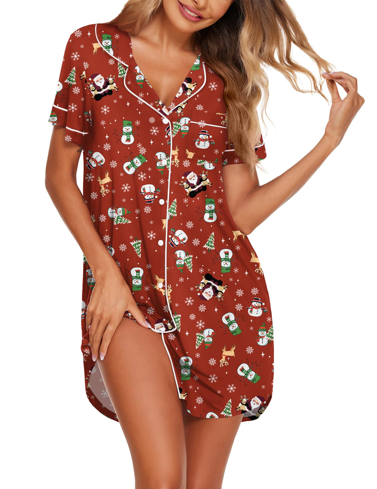 Ekouaer Nightgowns for Women Button Down Night Gowns Short Sleeve Sleepwear