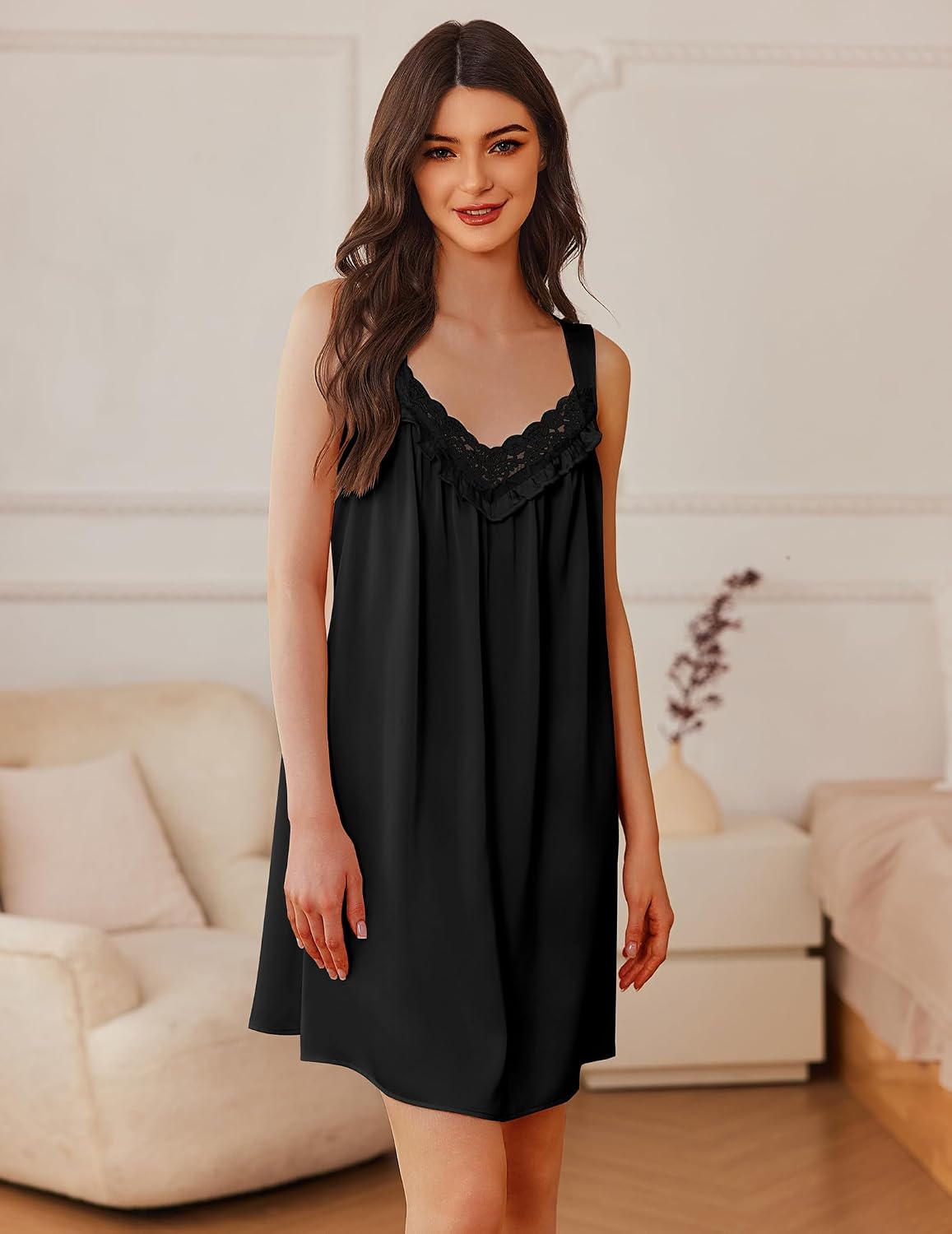 Ekouaer Silk Nightgowns for Women Satin Night Gowns V Neck Sexy Night Dress