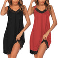 Ekouaer 2 Pack Night Gowns for Adult Women V Neck Lace Sleeveless Sleepwear