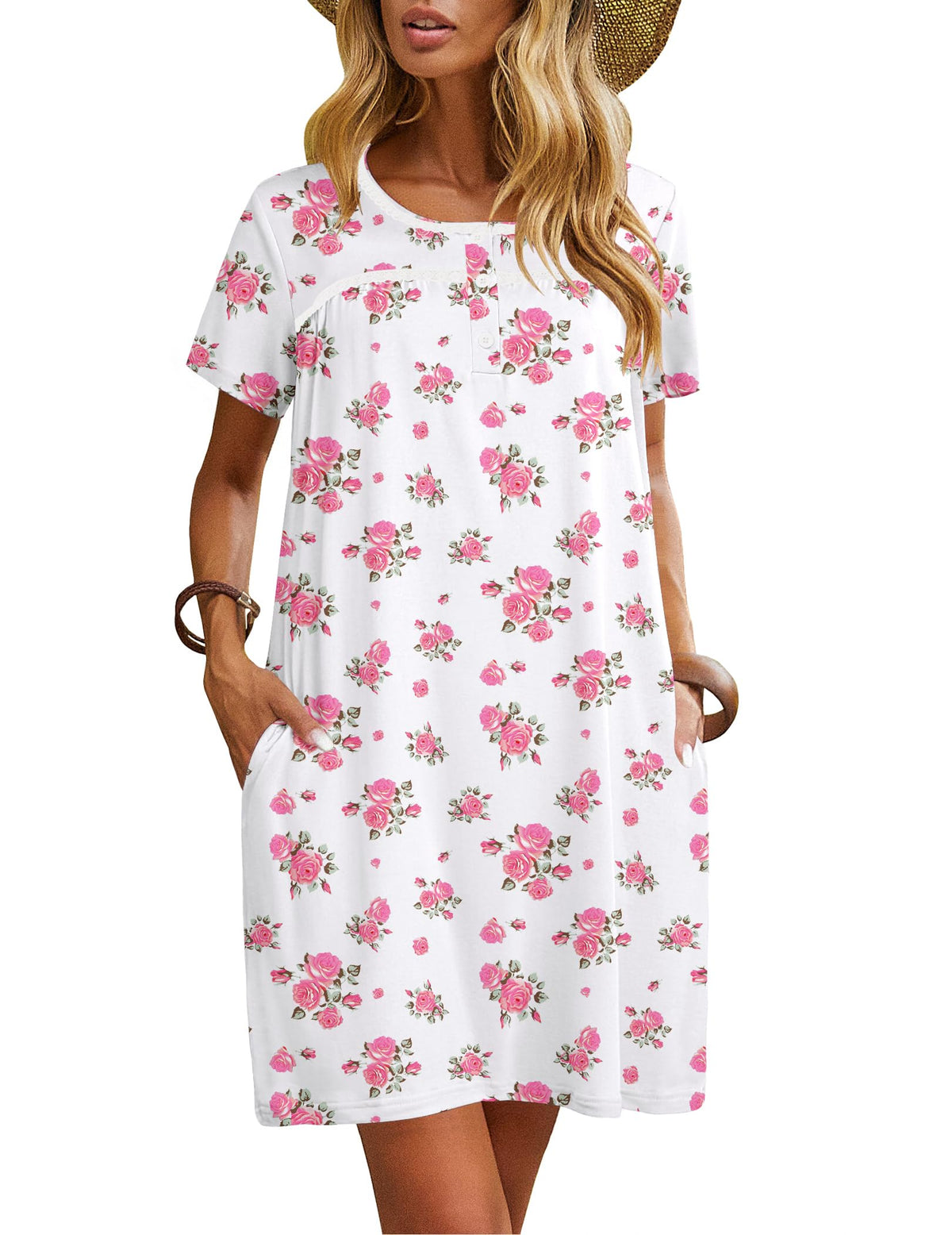Ekouaer Women Nightgowns Short Sleeve Sleepwear Soft Nightshirt Pajamas