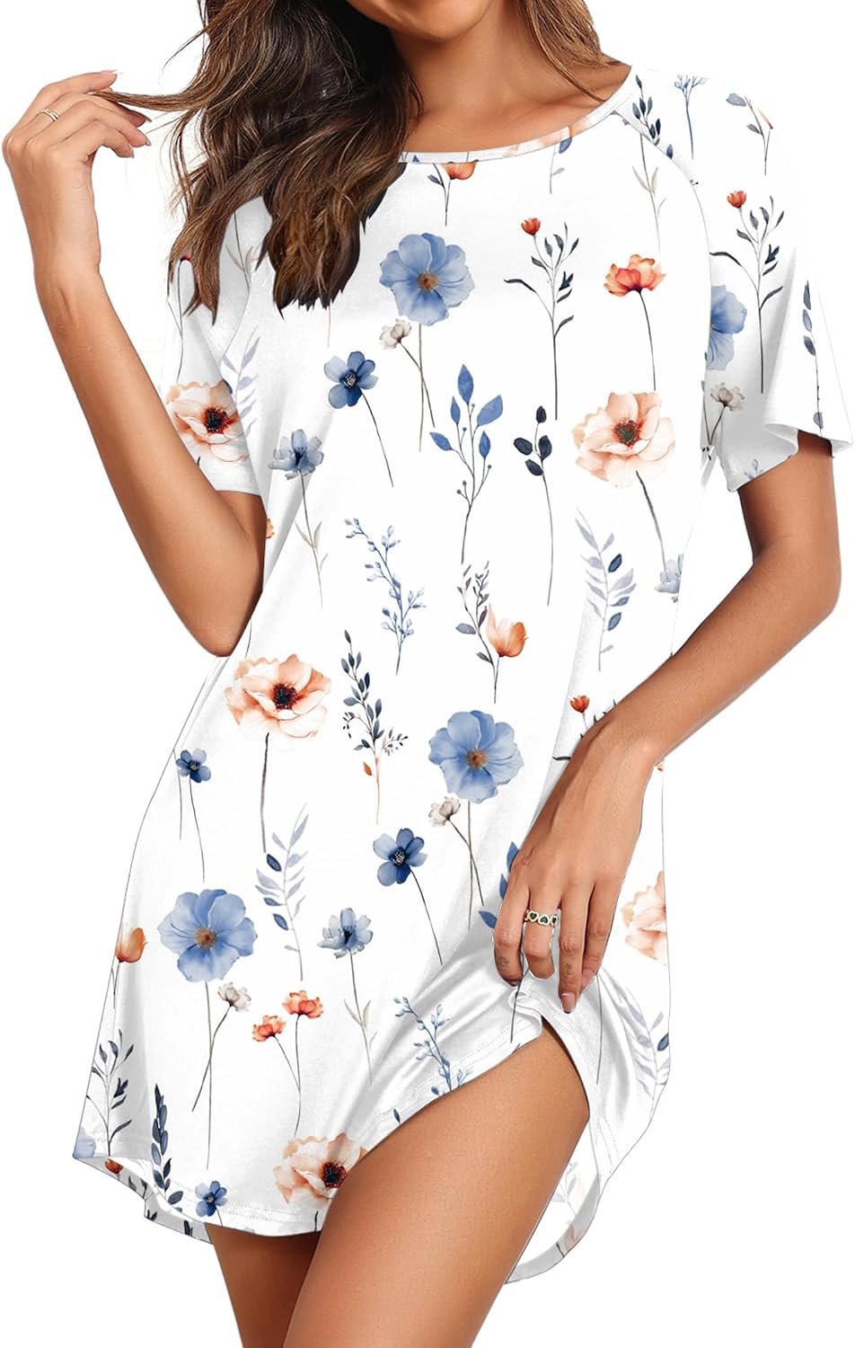 Ekouaer Nightgowns for Women Short Sleeve Sleep Shirts Pullover Nightshirt