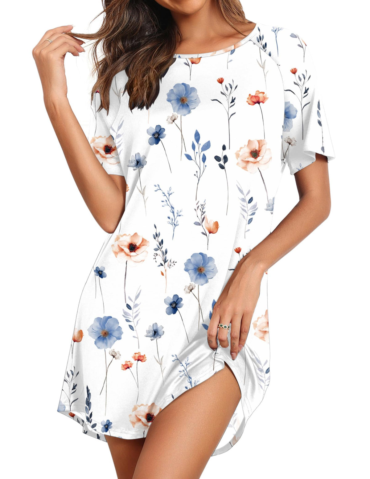 Ekouaer Nightgowns for Women Short Sleeve Sleep Shirts Pullover Nightshirt