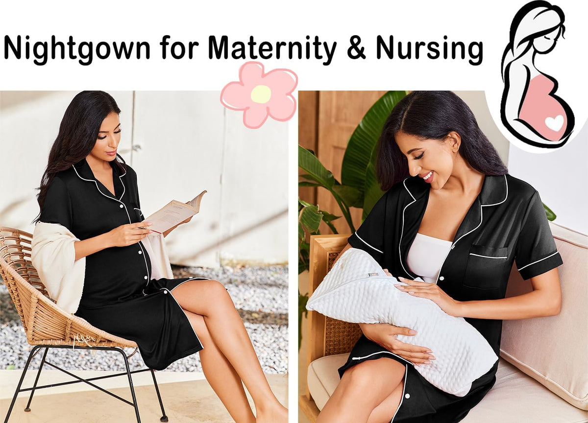 Ekouaer Nightgowns for Women Button Down Night Gowns Short Sleeve Sleepwear