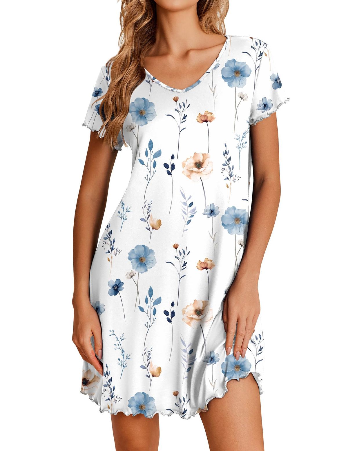 Ekouaer Womens Nightgown Short Sleeve Night Gowns Soft Ruffled Sleep Shirt