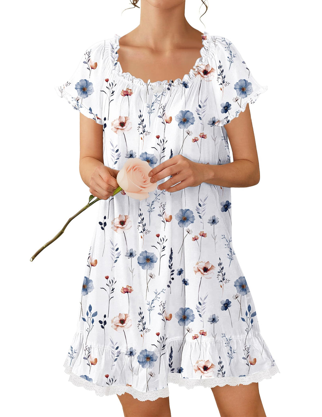 Ekouaer Cotton Nightgowns for Women Short Sleeve Victorian Night Gowns