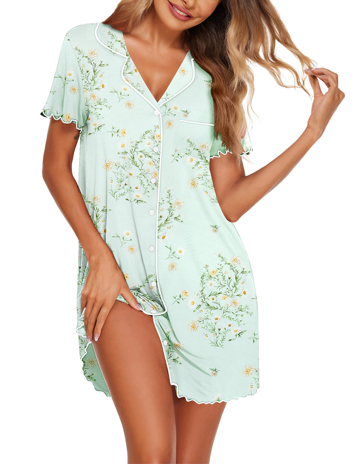 Ekouaer Nightgowns for Women Button Down Sleep Shirt Short Sleeve Sleepwear