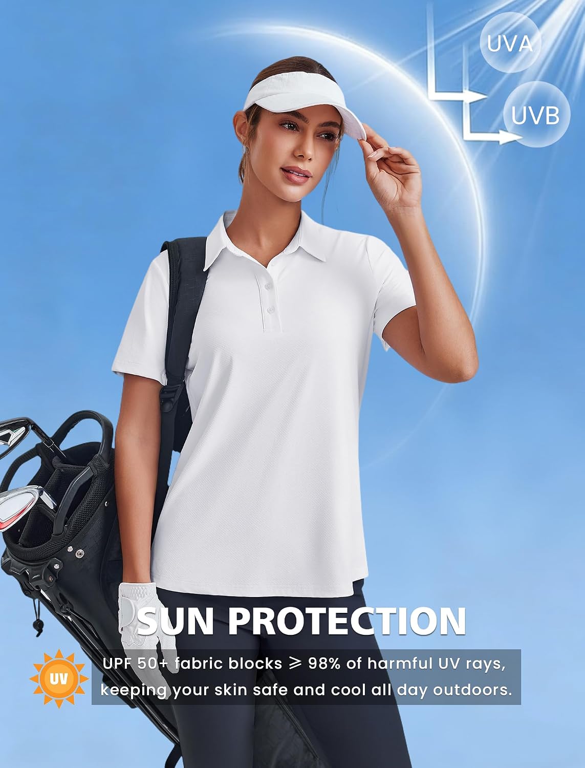 PINSPARK Womens Golf Shirt 4-Button UPF 50+ Quick Dry Collared Polo Shirts