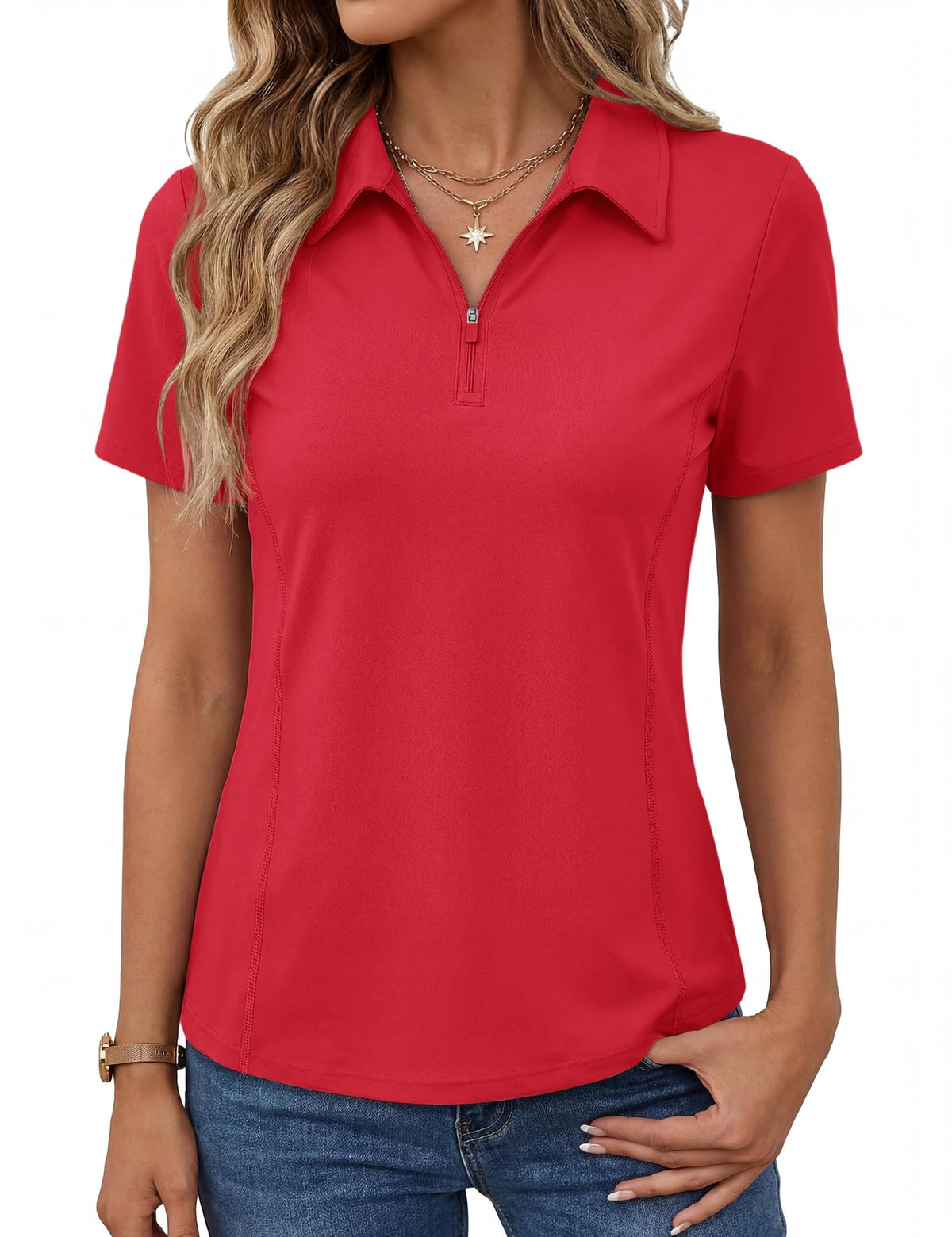 LOMON Women’s Short Sleeve Athletic Polo Shirt High Performance Stretch Quarter Zip Top for Golf Tennis