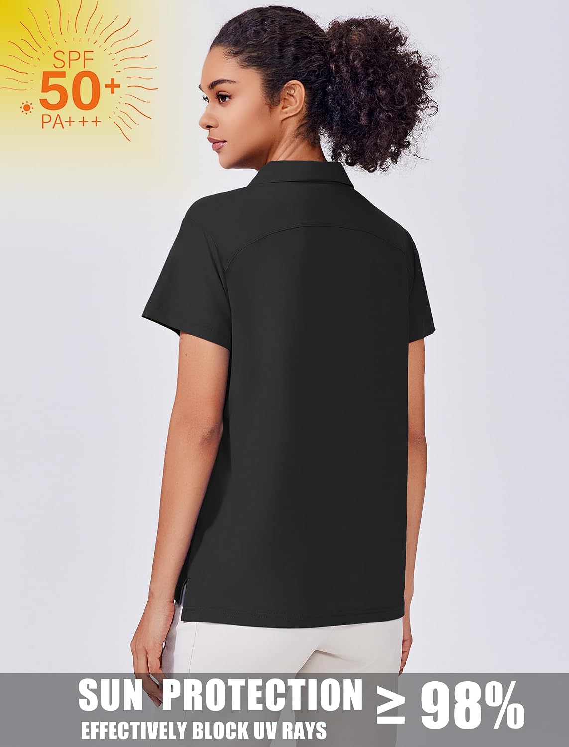 PINSPARK Women's Golf Shirt UPF 50+ Polo Shirts Short Sleeve Tennis Tops Collared with 3 Button Athletic T Shirt