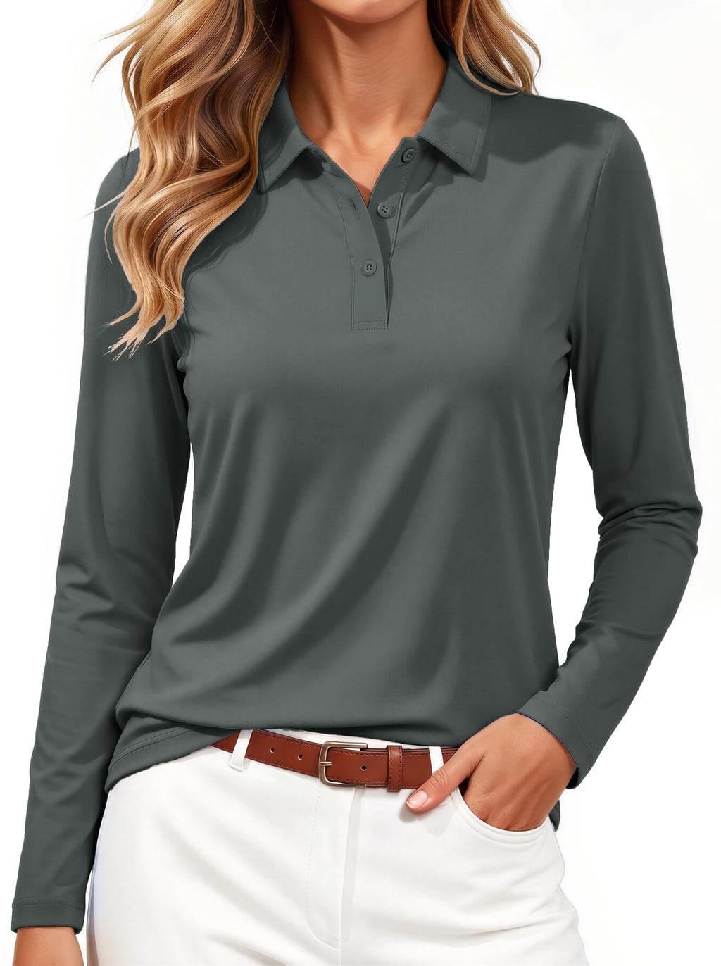 MAGCOMSEN Women's Long Sleeve Polo Shirts UPF 50+ Golf Collared Tops Work