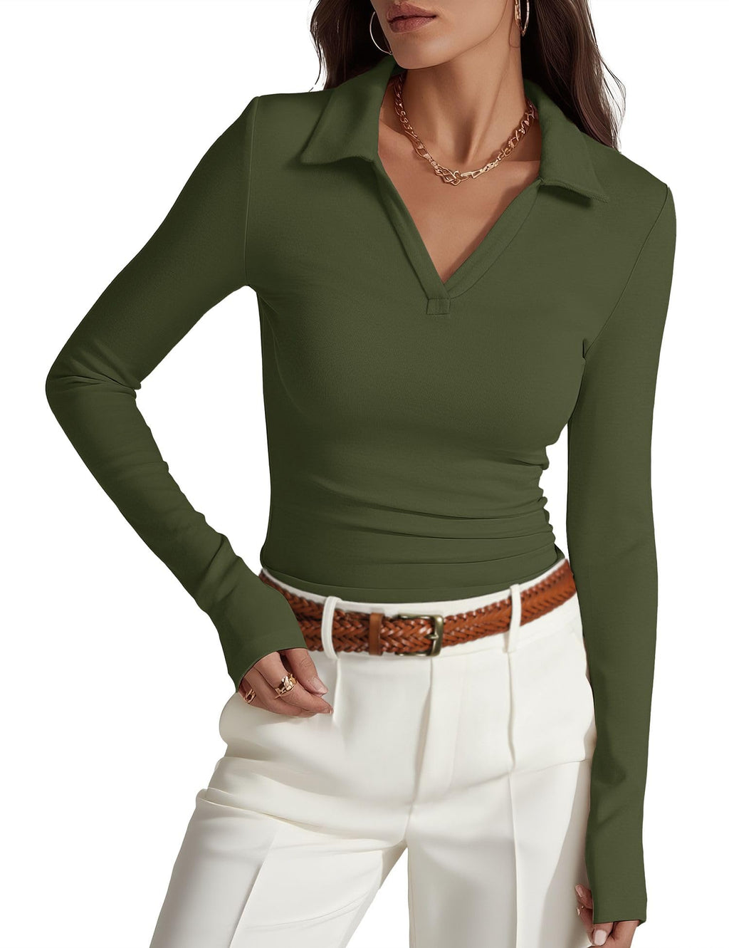Prettywear Womens Long Sleeve Polo Shirts Collared Business Casual Work Top