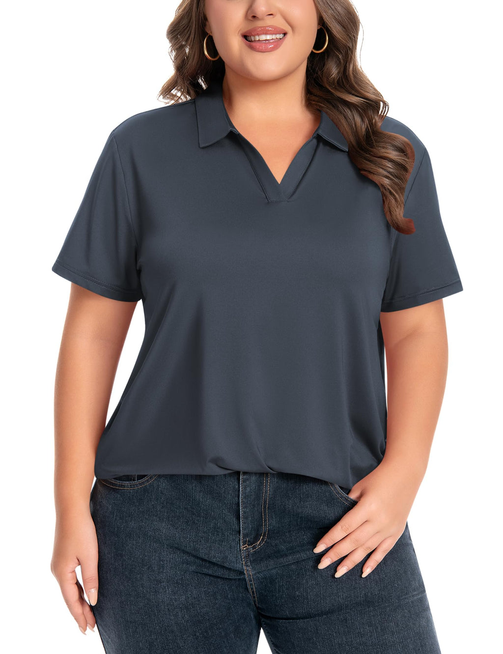 Womens Plus Size V-Neck Short Sleeve Polo UPF 50+ Quick Dry Golf (XL-6XL)