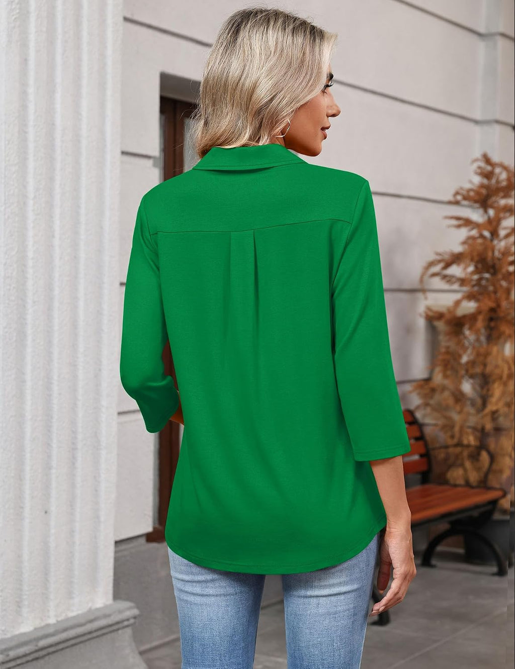 LOMON 3/4 Sleeve Womens Tops Summer Collared Polo Shirts V Neck Polos Tees