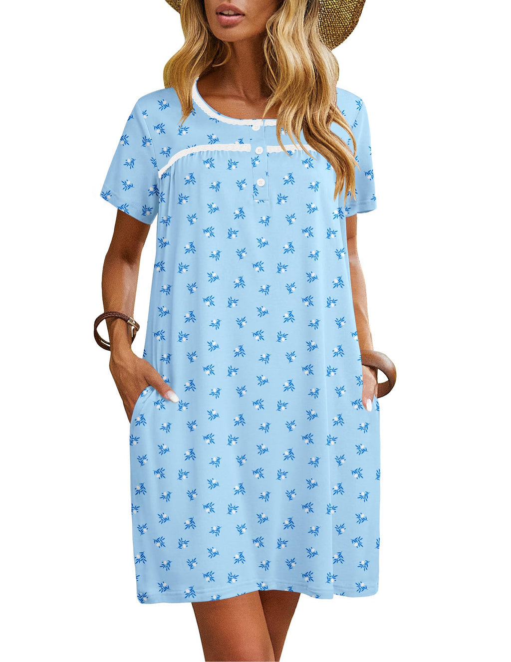Ekouaer Women Nightgowns Short Sleeve Sleepwear Soft Nightshirt Pajamas
