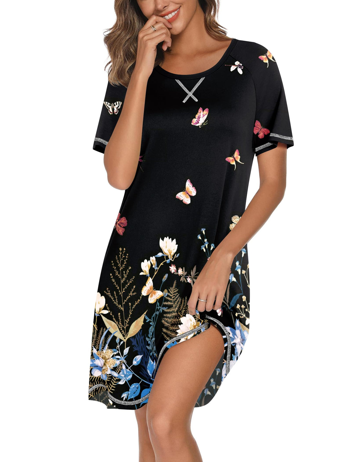 Ekouaer Nightgowns for Women Short Sleeve Sleep Shirts Raglan Night Shirt
