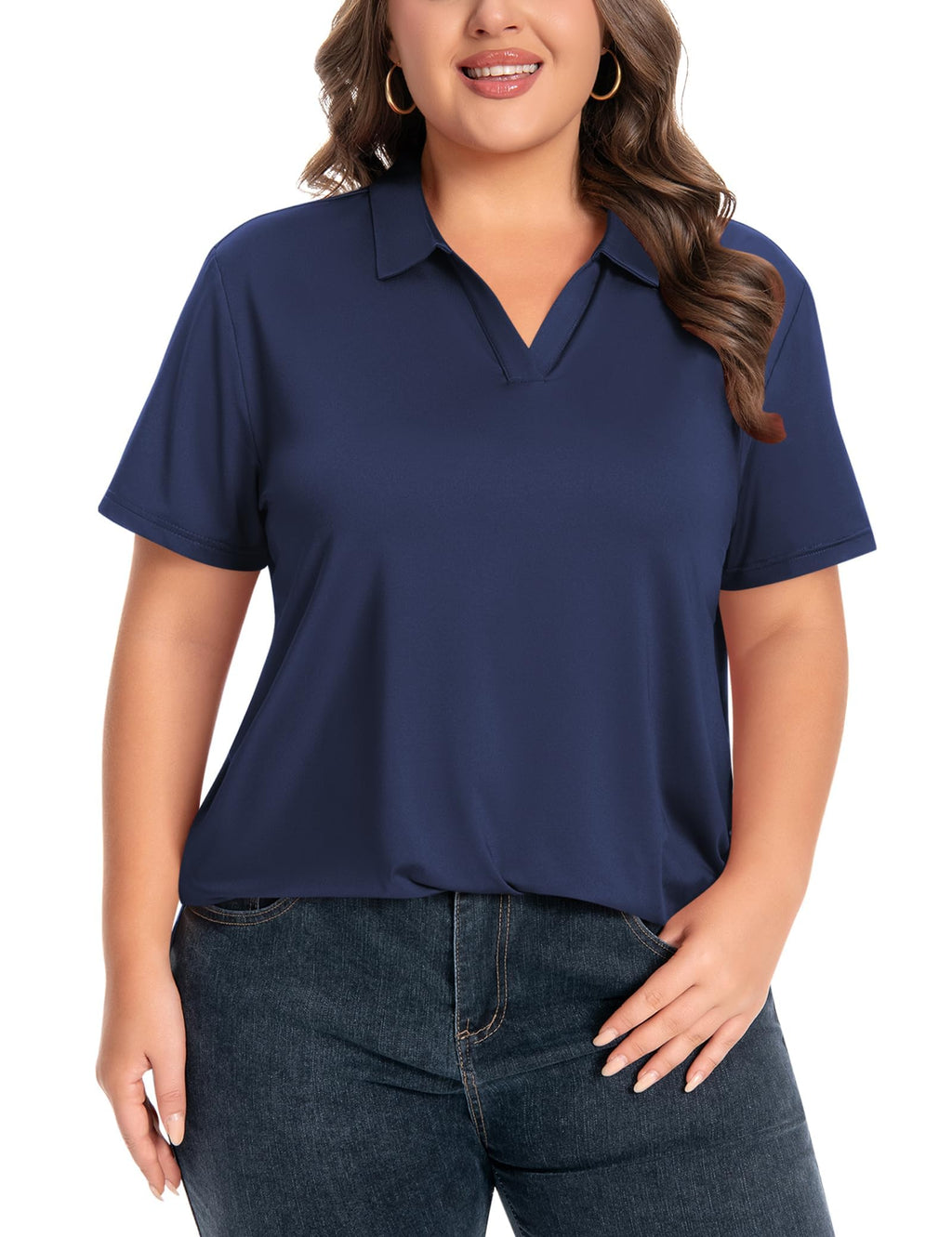 Womens Plus Size V-Neck Short Sleeve Polo UPF 50+ Quick Dry Golf (XL-6XL)