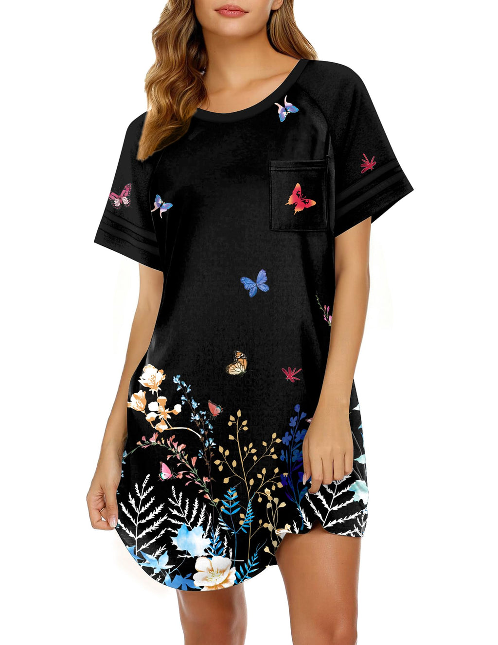 Ekouaer Nightgowns for Women Color Block Sleep Shirt Short Sleeve Sleepwear