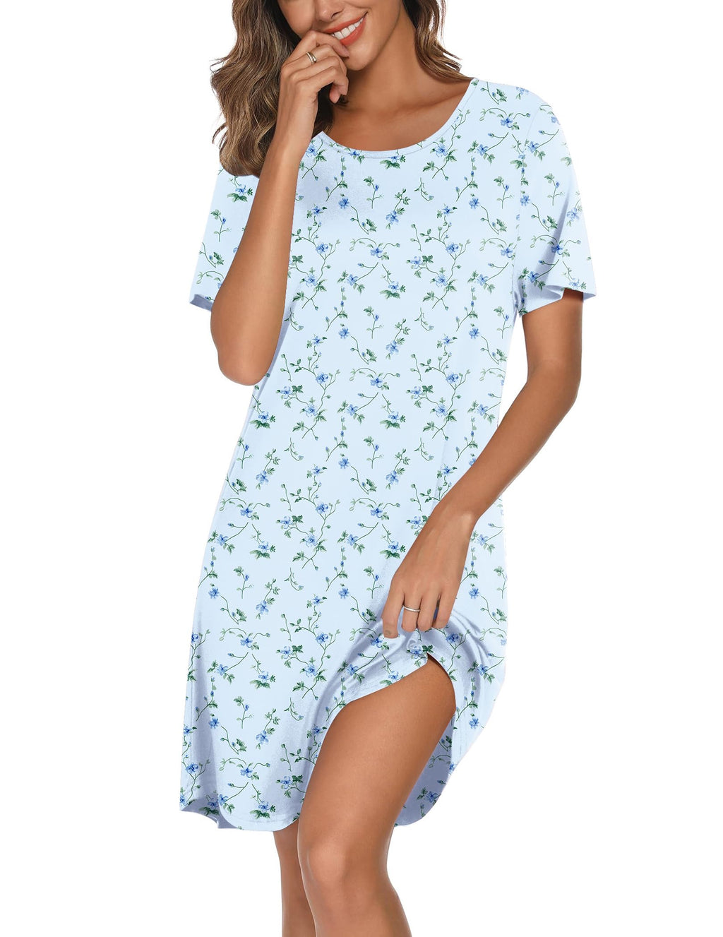 Ekouaer Cotton Nightgowns for Women Short Sleeve Sleepshirts Soft Sleepwear