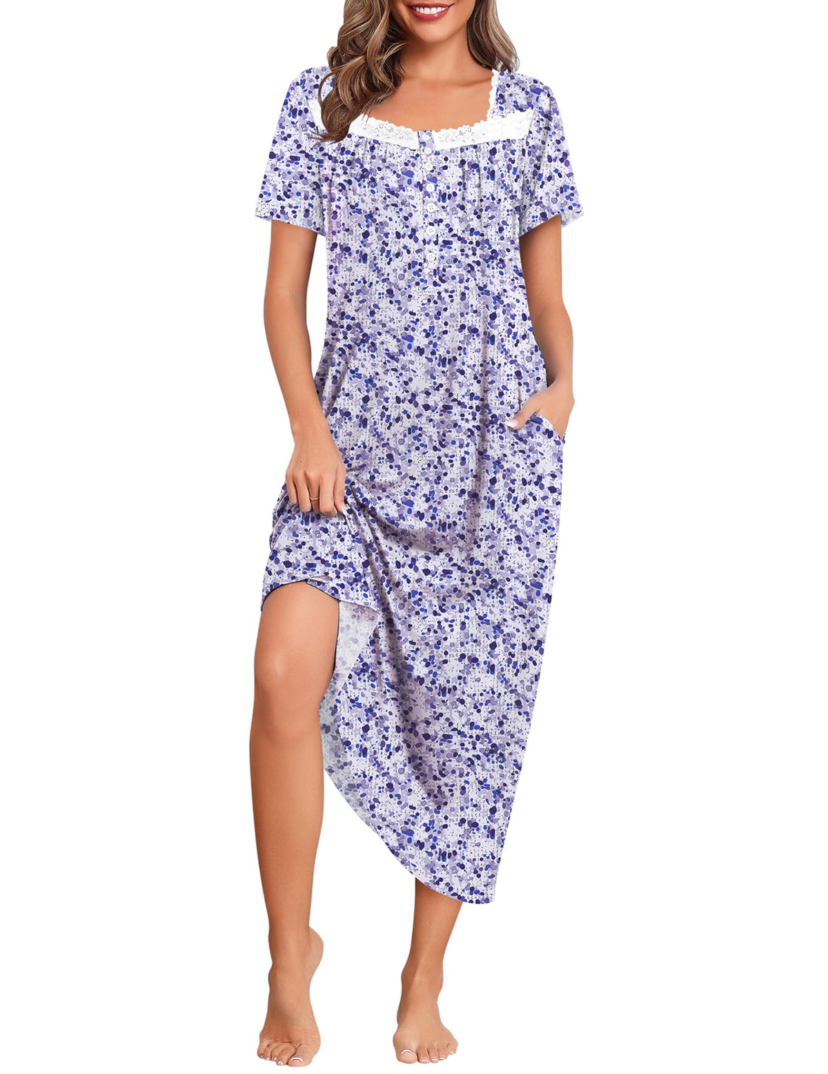 Ekouaer Long Nightgowns for Women Short Sleeve House Dress with Pockets