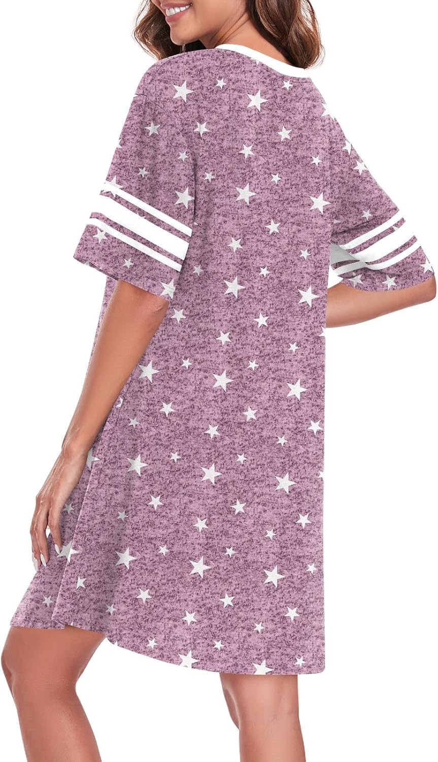 REGAI Women's Nightgowns Short Sleeve Soft Sleepshirt