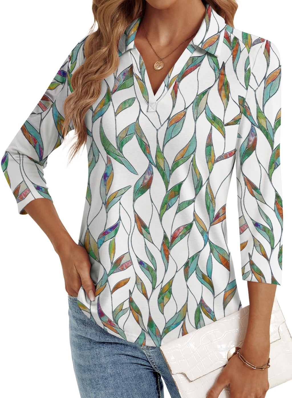 LYHIPSS 3/4 Length Sleeve Womens Tops Dressy Casual Business Blouses