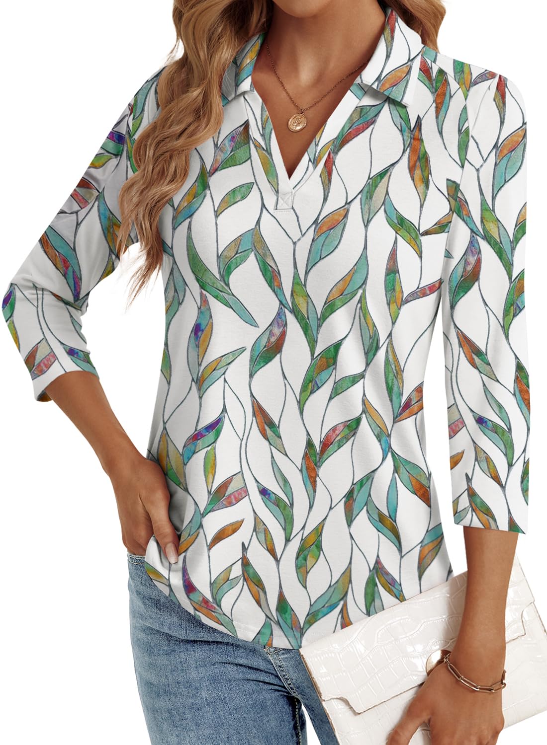 LYHIPSS 3/4 Length Sleeve Womens Tops Dressy Casual Business Blouses
