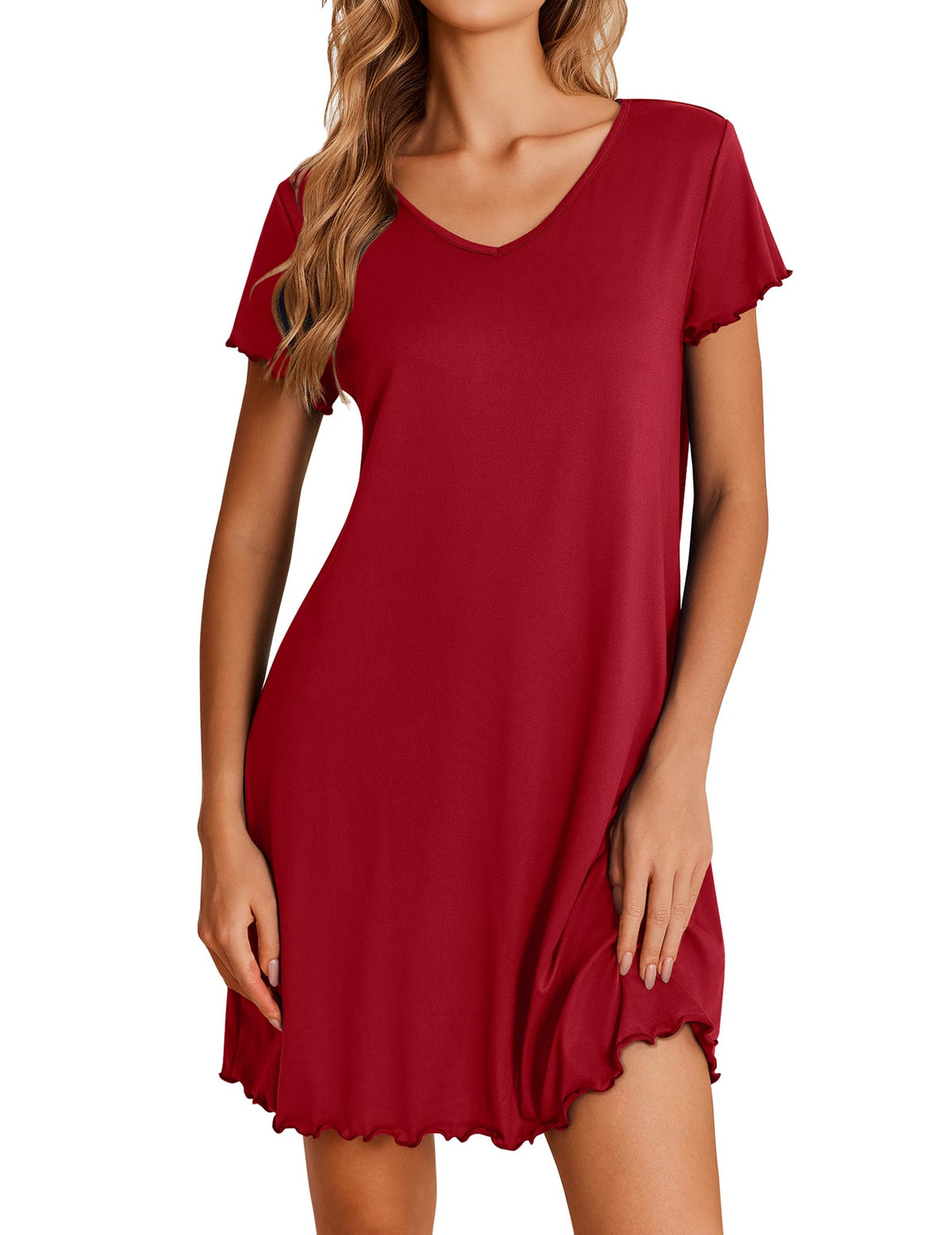Ekouaer Womens Nightgown Short Sleeve Night Gowns Soft Ruffled Sleep Shirt