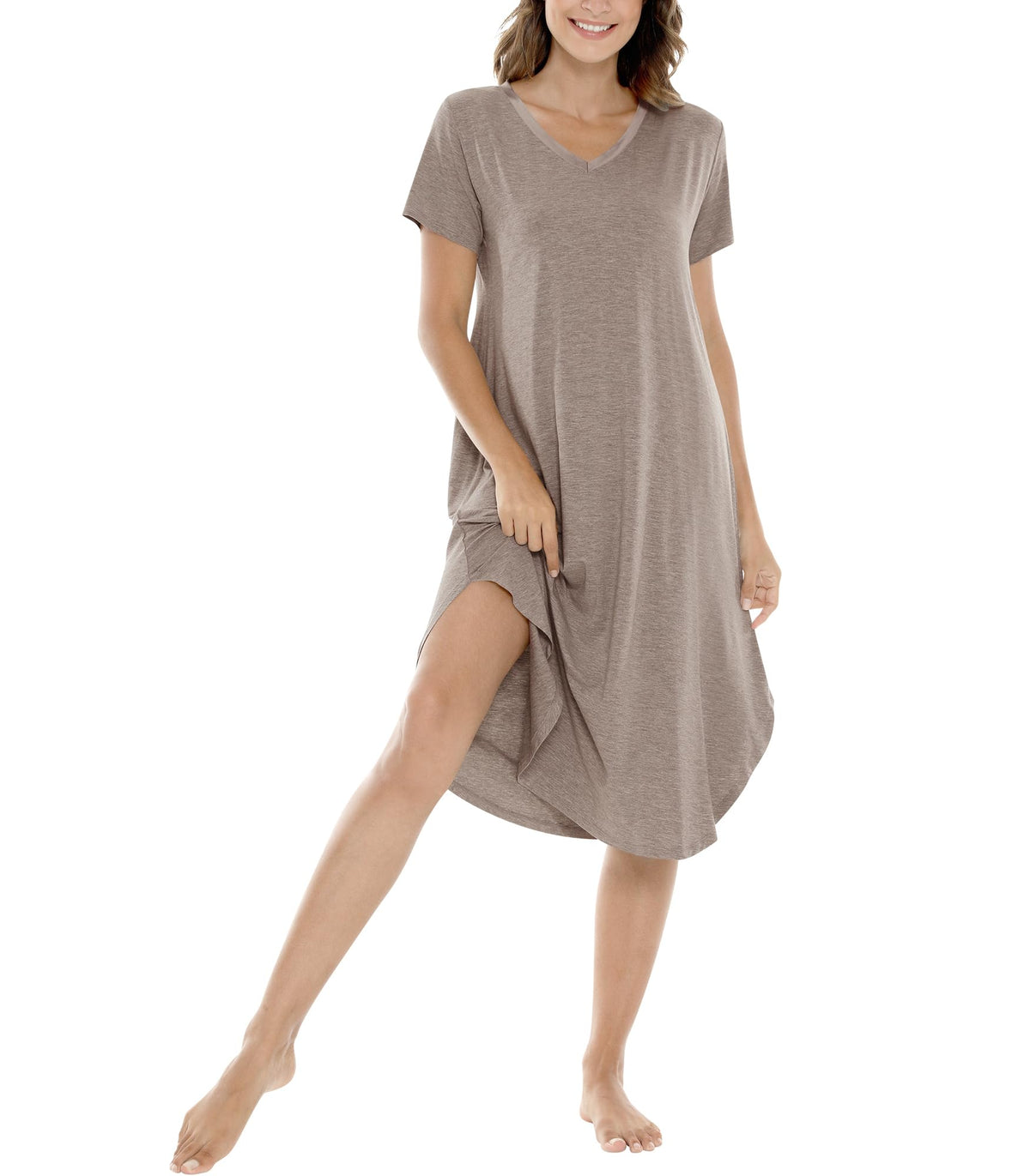 NACHILA Bamboo Viscose Nightgowns for Women Cooling Short Sleeve Sleepshirt