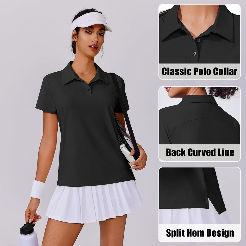 PINSPARK Women's Golf Shirt UPF 50+ Polo Shirts Short Sleeve Tennis Tops Collared with 3 Button Athletic T Shirt