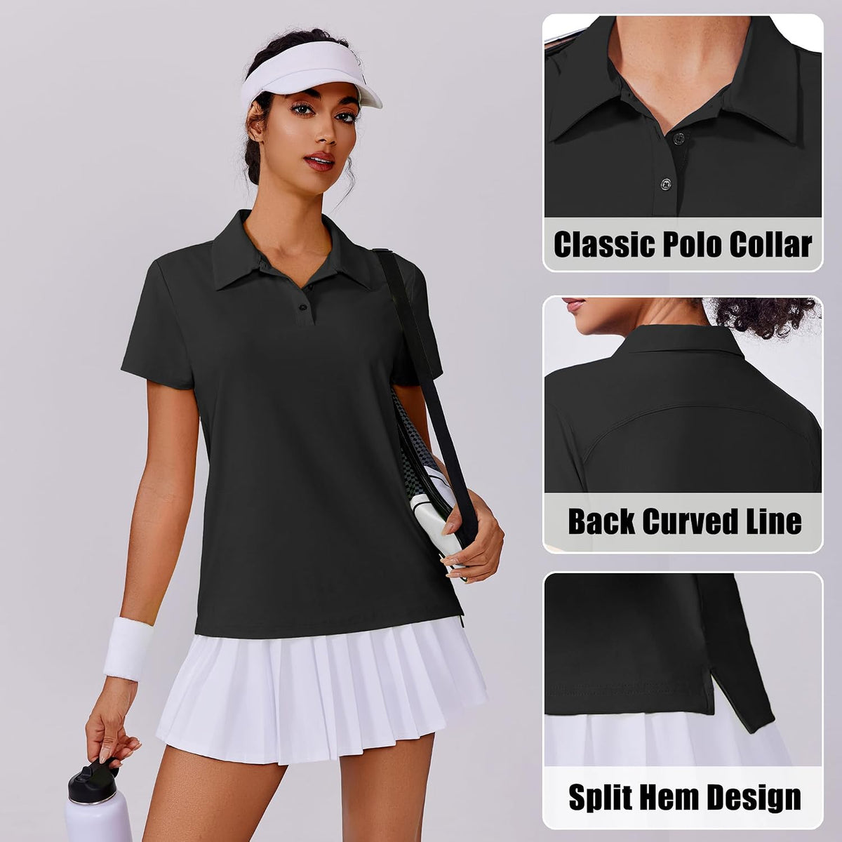 PINSPARK Women's Golf Shirt UPF 50+ Polo Shirts Short Sleeve Tennis Tops Collared with 3 Button Athletic T Shirt