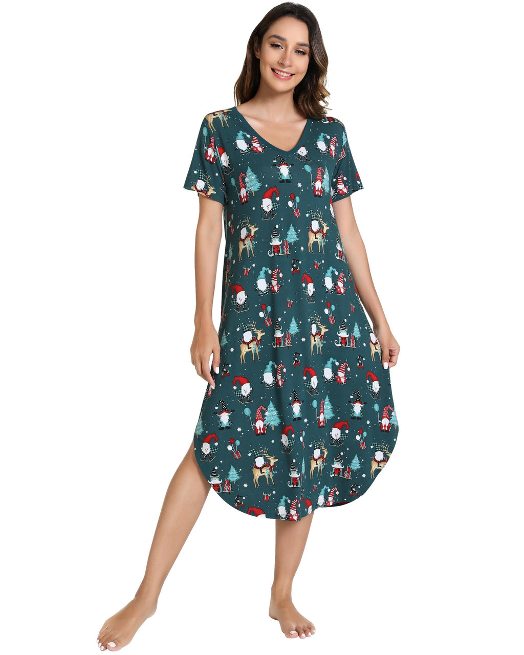 NACHILA Bamboo Viscose Nightgowns for Women Cooling Short Sleeve Sleepshirt
