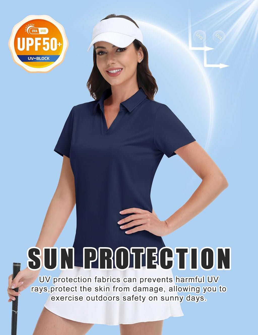 MAGCOMSEN Women's Golf Shirts Short Sleeve Polo Collared Shirt V Neck Quick Dry Sun Protection UPF 50+ Tennis Top