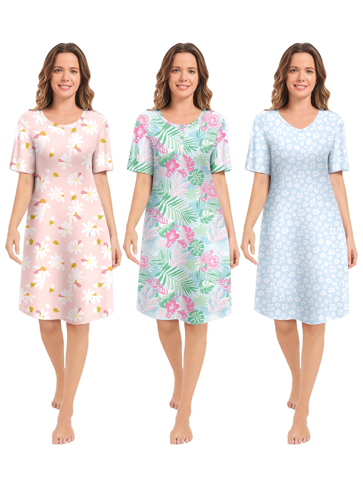 3 Pack Nightgowns for Women Summer Short Sleeve Night Gowns