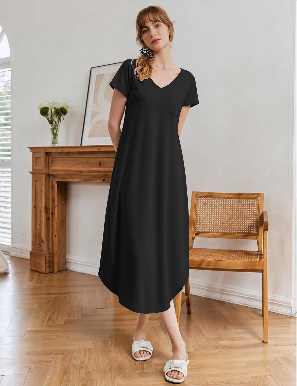 Ekouaer Long Nightgowns for Women Bamboo Viscose Short Sleeve Sleepshirt